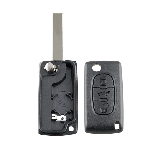 FS240014 3 Button Flip Key Shell Cover for P-eugeot  C-itroen Auto Car Key Blade Replacement HU83 CE0536 with Battery Slot