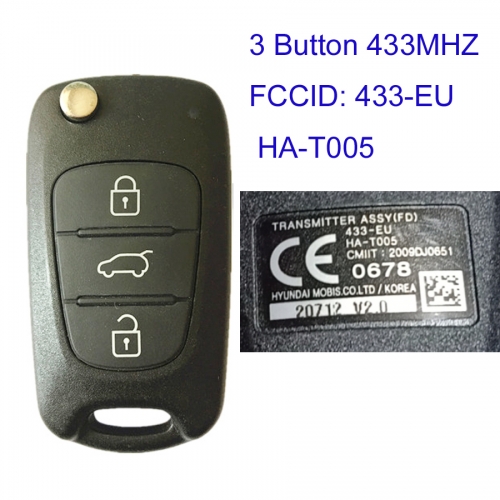 MK140143 3 Button 433mhz Remote Control Flip Key for H-yundai  I30 Remote 433-EU HA-T005