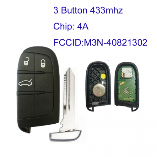 MK330023 Original 3 Button 433mhz Smart Remote Key for Fiat Keyless Go Entry M3N-40821302 4A Chip