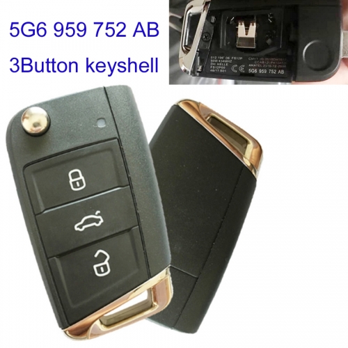 FS120020 Original 3 Button Remote Key Fob Control Flip Key Shell for VW Skoda MQB 5G6 959 752 AB Auto Car Key Replacement