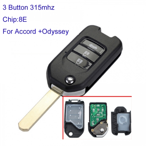 MK180173 3 Button 315mhz Flip Key Foling Key for H-onda Accord +Odyssey Auto Key Remote with 8E Chip
