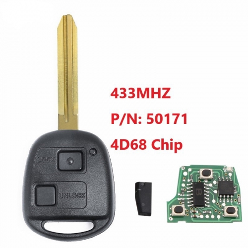 MK190246 2 Button Head Key 433MHZ Remote Key for T-oyota Avensis Kluger Prado120 Tarago RAV4 Auto Car Key with 4d68 Chip and TOY43 Blade P/N 50171