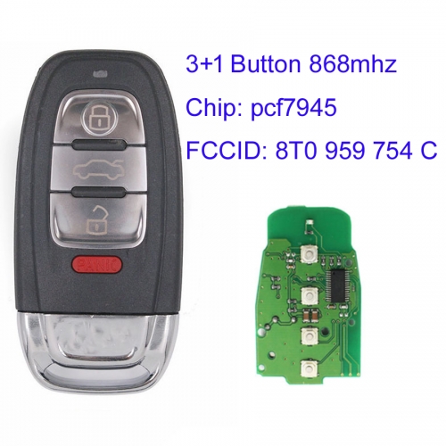 MK090066 3+1 Button 868MHz Remote Key for Audi  A4L Q5 S4 A4 A5 S5 8T0 959 754 C Auto Car Key PCF7945  Chip