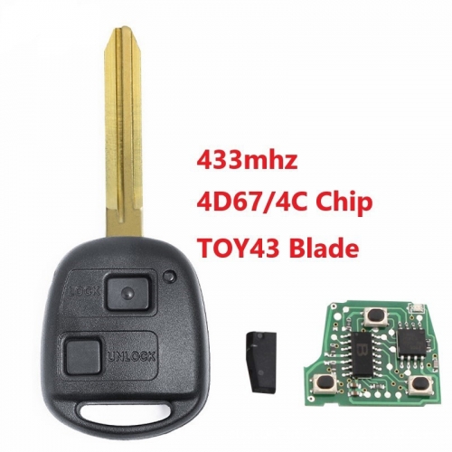 MK190245 2 Button Head Key 433MHZ Remote Key for T-oyota Auto Car Key with 4d67/ 4C Chip and TOY43 Blade P/N 50171 4D67,  P/N:60081 4C