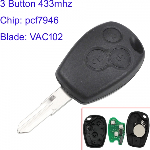 MK230050 3 Button 433MHz Head Key for R-enault Kangoo II Clio III Car Key Fob With PCF7946 Chip  VAC102