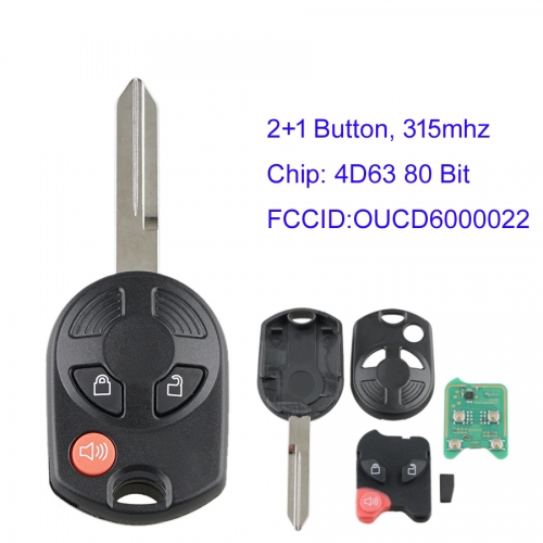 MK160117 315MHz 2+1 Button Remote Key For Ford 2006 2007 2008 2009 2010 F 150 250 350 4D63 80 Bit Chip OUCD6000022
