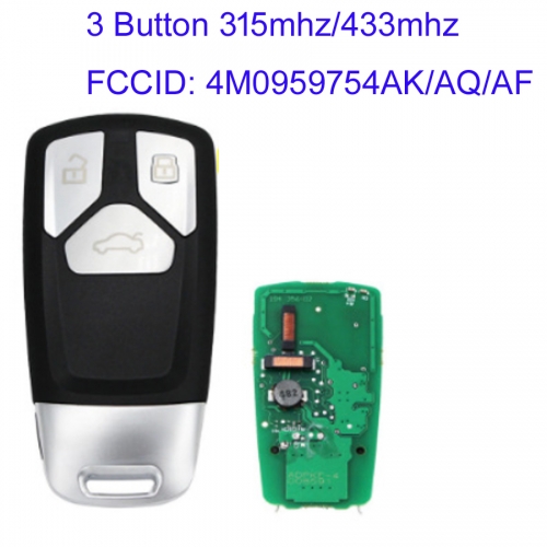 MK090074 3 Button 315/433MHz Remote Key with id48 Chip for Audi A4 A5 Q7 Auto Car Key 4M0 959 754 AK/AQ/AF