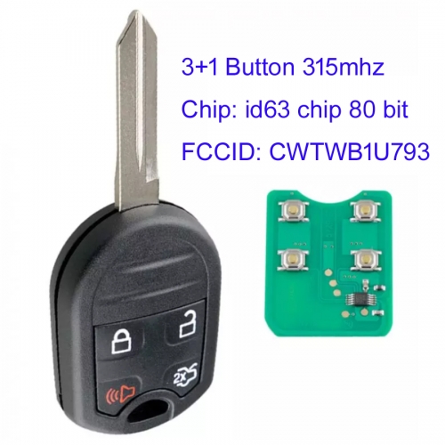 MK160113 3+1 Button Remote Key for Ford Edge 315Mhz 4D63 80BIT CWTWB1U793 Head Key Replacement
