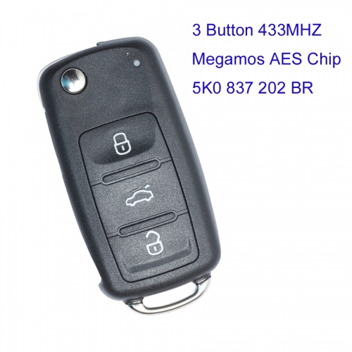 MK120102 3Button 433MHZ Flip Remote Control Key for VW MQB Chip 5K0 837 202 BR Folding Key Fob