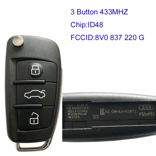 MK090076 3Buttons 434MHZ Flip Key for Audi ID48 8V0 837 220 G Auto Car Keys Keyless Go Proximity key