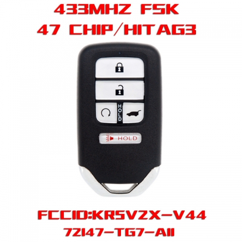 MK180182 4 +1 Button 433mhz FSK Remote Key Control for Honda Auto Car Key KR5V2X -V44 72147-TG7-A11 ID47 Chip  Pilot Elite Civic CR-V 2017 2018