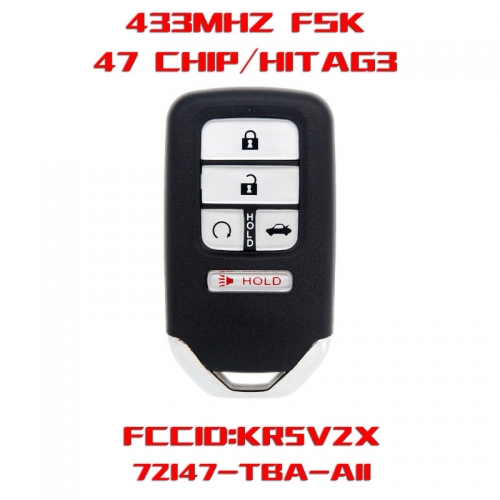 MK180181 4 +1 Button 433mhz FSK Remote Key Control for Honda Auto Car Key KR5V2X 71247-TBA-AII ID47 Chip