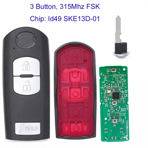 MK540045 3 Button 315mhz FSK Smart Key for  Mazda CX-3 CX-5 Speed 3 2013 2014 2015 2016 2017 MODEL: SKE13D-01 ID49