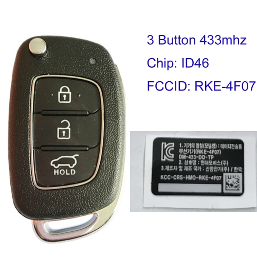 MK140151 3 Button 433MHz Flip Key Remote Control for H-yundai Car Key Fob RKE-4F07 ID46 Chip
