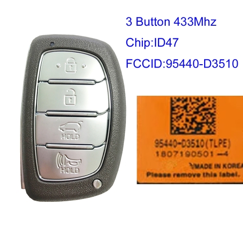 MK140156 3 Button 433mhz Smart Key Smart Card for H-yundai Tucson 2019-2020 95440-D3510 Auto Car Key Fob with id47 Chip Keyless Go