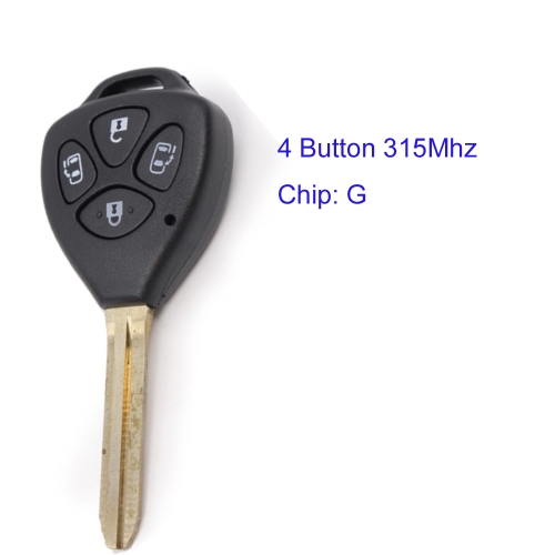 MK190267 4 Button 315Mhz Head Key Fob for T-oyota G Chip Auto Remote Car Key