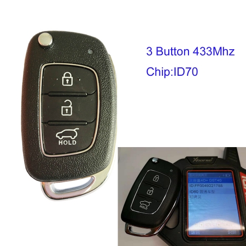 MK140157 3 Button 433MHz Remote Control Flip Key ID70 ID60 Chip for H-yundai  Mistra Tucson Remote