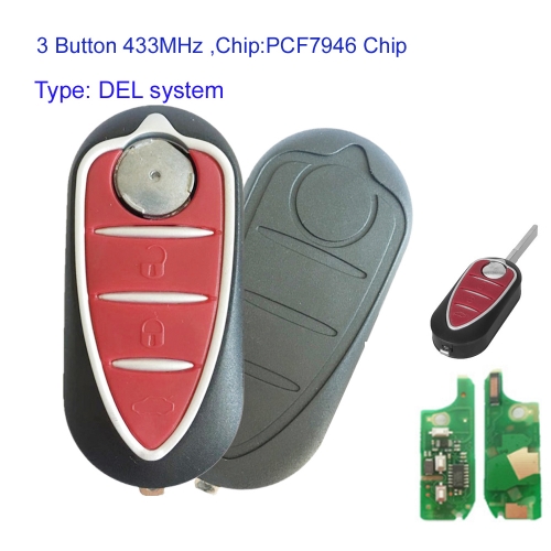 MK440009 3 Button 433MHz Key Remote Control for Alfa Romeo Giulietta 2010- Delphi Del System Auto Car Key Fob with PCF7946 Chip 71765806