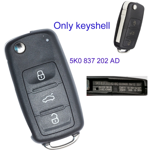 FS120025 3 Button Flip Key Shell Cover Case for VW 5K0 837 202 AD Auto Car Key Replacement