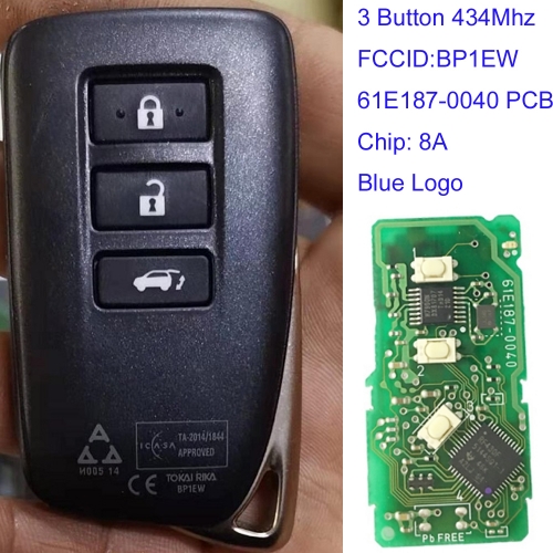MK490055 3 Button 433MHz Smart Key Smart Card for Lexus 61E187-0040 PCB 8A CHIP BP1EW Auto Car Key Fob  BP1EW