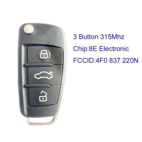MK090080 3 Button 315MHZ 8E Chip Flip Key for Audi Q7 A6 4F0 837 220N Remote Key Fob