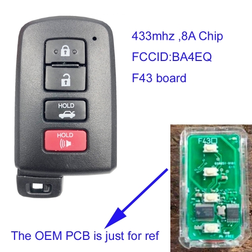 MK190274 3+1 Button 433mhz  FSK Smart key for T-oyota Corolla altis BA4EQ F43 口 611451-0101 8A Chip Keyless Go