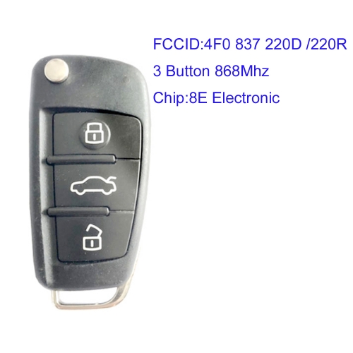 MK090081 3 Button 868MHZ 8E Chip Flip Key for Audi Q7 A6 4F0 837 220D Remote Key Fob 4F0 837 220R