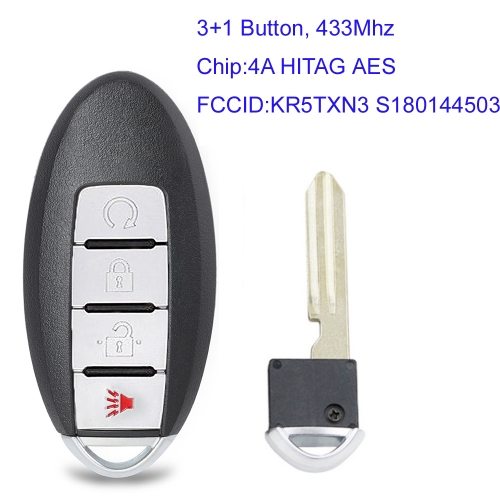 MK210118 3+1 Button 433Mhz Smart Key Proximity Key for N-issan 2019-2020 Kicks 285E3-5RA6A Auto Car Key Fob 4A Chip KR5TXN3 S180144503