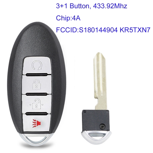 MK210123 3+1 Button 433.92Mhz Smart Key Proximity Key for N-issan 2019-2020 Murano Pathfinder PN 285E3-9UF5B Auto Car Key Fob 4A Chip S180144904 KR5TX