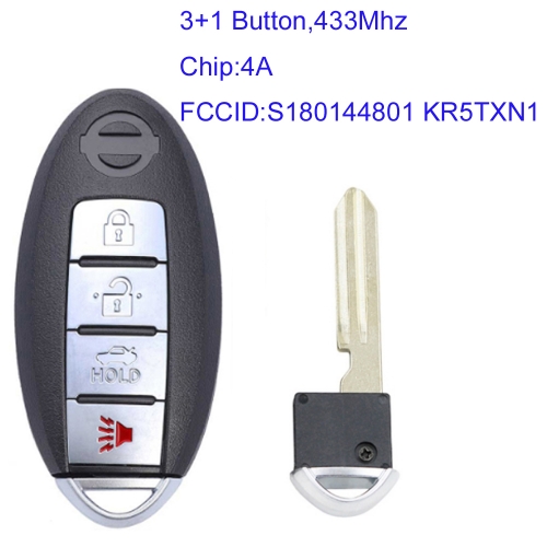 MK210117 3+1 Button 433Mhz Smart Key Proximity Key for N-issan 2019-2020 Altima 285E3-6CA1A 7812D-TXN1 Auto Car Key Fob 4A Chip S180144801 KR5TXN1
