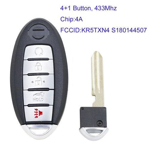 MK210119 4+1 Button 433Mhz Smart Key Proximity Key for N-issan 2019-2020 Kicks  Rogue 285E3-6CA6A Auto Car Key Fob 4A Chip KR5TXN4 S180144507