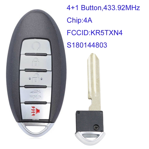 MK210115 4+1 Button 433.92Mhz Smart Key for N-issan Altima 2019-2020 Auto Car Key Fob  NCF29A1M 4A Chip S180144803 KR5TXN4