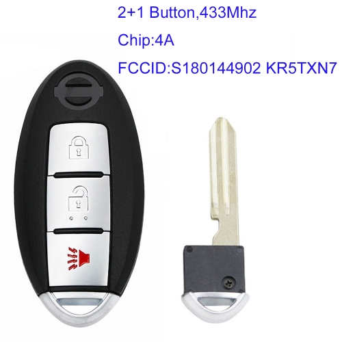 MK210120 2+1 Button 433Mhz Smart Key Proximity Key for N-issan 2019-2020 Murano Pathfinder PN 285E3-9UF1B Auto Car Key Fob 4A Chip S180144902 KR5TXN7