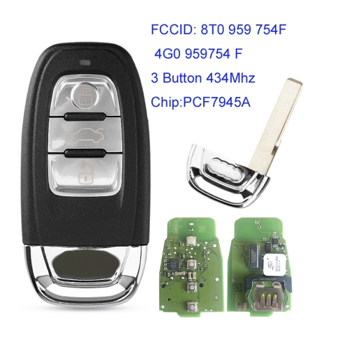 MK090057 3 Button 434Mhz Smart Card Smart Key for Audi A4 S4 A5 S5 Q5 A6 Remote Control with PCF7945A Chip Keyless go 8T0 959 754F 4G0 959754 F