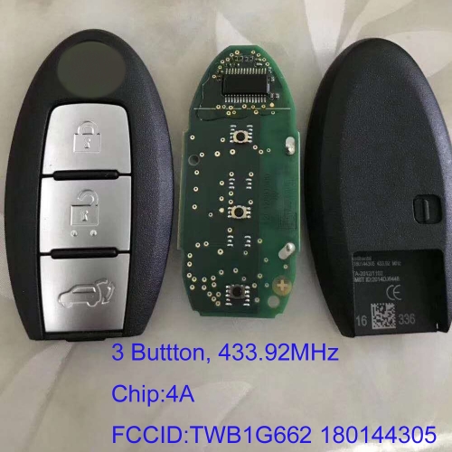 MK210017 3 Button Smart Car Key 433MH 4A chip for Murano Auto Car Keys Remote Fob TWB1G662 S180144305