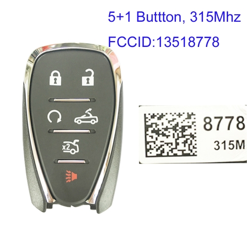 MK280025 5+1 Button 315MHZ Smart Key for 2016 - 2018 Chevrolet Camaro FCC# 13518778 Keyless Go