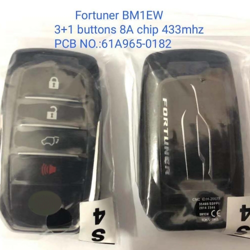 MK190228 Original 3+1 Button 433MHZ Smart Key for T-oyota Fortuner BM1EW 8A Chip PCB NO 61A965-0182 Keyless Go