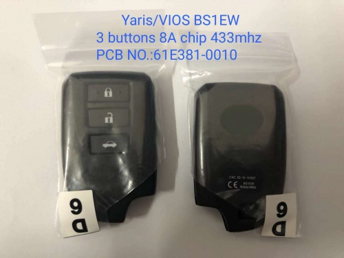 MK190005 Original 3 Button 433mhz Smart Key for 2015-2017 Yaris/VIOS BS1EW PCB 61E381-0010