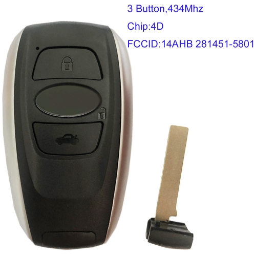 MK450014 3 Button 434Mhz  Smart Key Remote Control for Subaru 2014 BRZ l-egacy 2014- 2015  Forester 2014- Auto Car Key Fob 14AHB 281451-5801 4D Chip