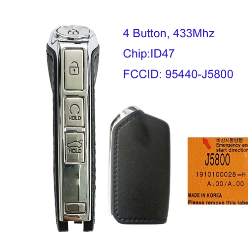 MK130127 4 Button 433MHz Smart Key Key Remote Key for Kia ID47 Chip Auto Car Key Fob 95440-J5800 Keyless Go