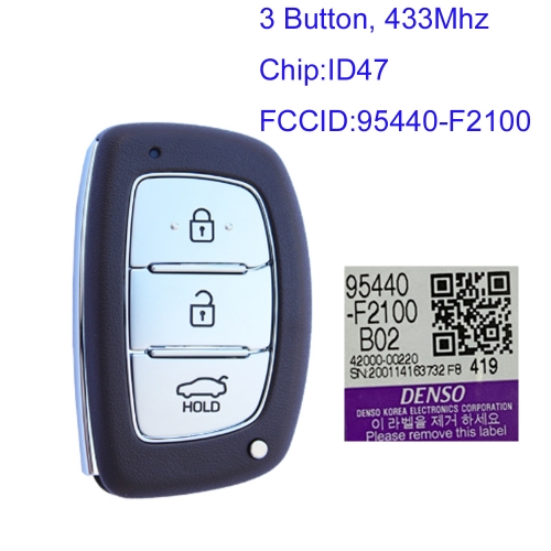 MK140164 3 Button 433MHz Smart Key Smart Card for H-yundai Elantra 2017-2018 95440-F2100 8A Chip Keyless Go