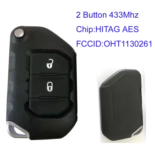 MK300071 2 Button 433mhz Flip Key for Jeep W-rangler 2018  Transponder OHT1130261 Car Key Remote HITAG AES