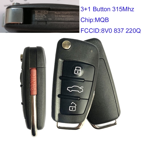 MK090086 Original 3+1 Button 315MHZ MQB Smart Key for Audi  A1 A3 Q3 Remote key 8V0 837 220Q Flip Key Fob Keyless Go