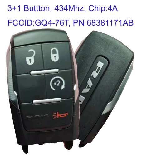 MK310057 Original 3+1 Button 434Mhz Smart Remote Key for DODGE Ram Pickup 2500 GQ4-76T FCCID GQ4-76T, PN 68381171AB  4A Chip