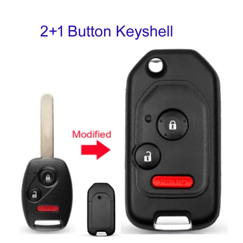 FS180054 2+1 Buttons Car Key Shell For Honda Accord Civic 2006-2011 CRV 2018 Pilot Fit Without Rubber Pad Durable Modified Shell No Button PAD