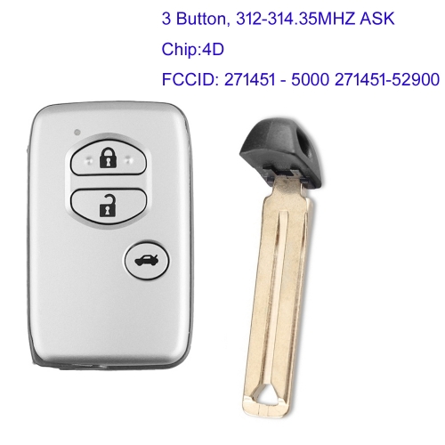 MK190308 3 Button 312-314.35MHZ ASK Smart Key for T-oyota Crown 2009-2013 Auto Car Key Fob 271451-5000 271451-52900 4D Chip