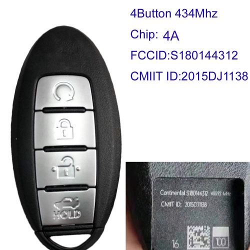 MK210106 4 Buttons Smart Remote Car Key 433Mhz For N-issan Maxima 2016 with PCF7945M HITAG AES 4A Chip S180144312 2015DJ1138