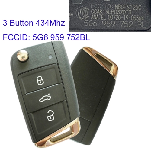 MK120113  3 Button 434mhz Flip Key Remote for  VW Tayron Tiguan NCF29A1 5C Chip Auto Car Key 5G6 959 752BL Keyless Go 5G6 959 752 BL
