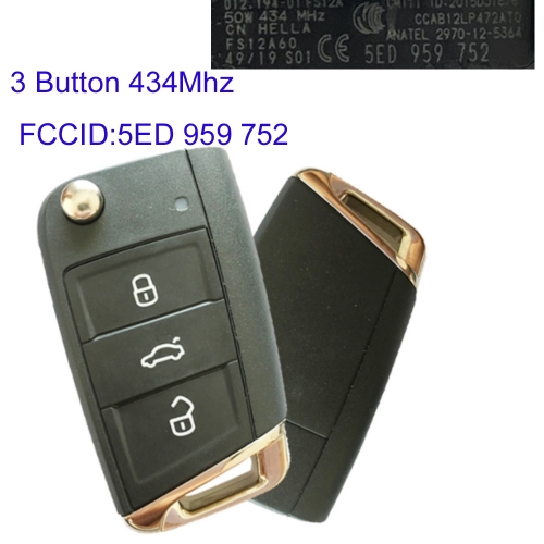 MK120111 3 Button 434mhz Flip Key Remote for VW  Skoda Octavia 2012-2018 MQB ID48 5ED 959 752