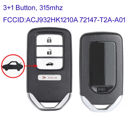 MK180194 3+1 Button 315MHz Remote Key ID47 Chip for Honda Accord Civic Remote Key Fob ACJ932HK1210A 72147-T2A-A01/ A11/ A12/ A21